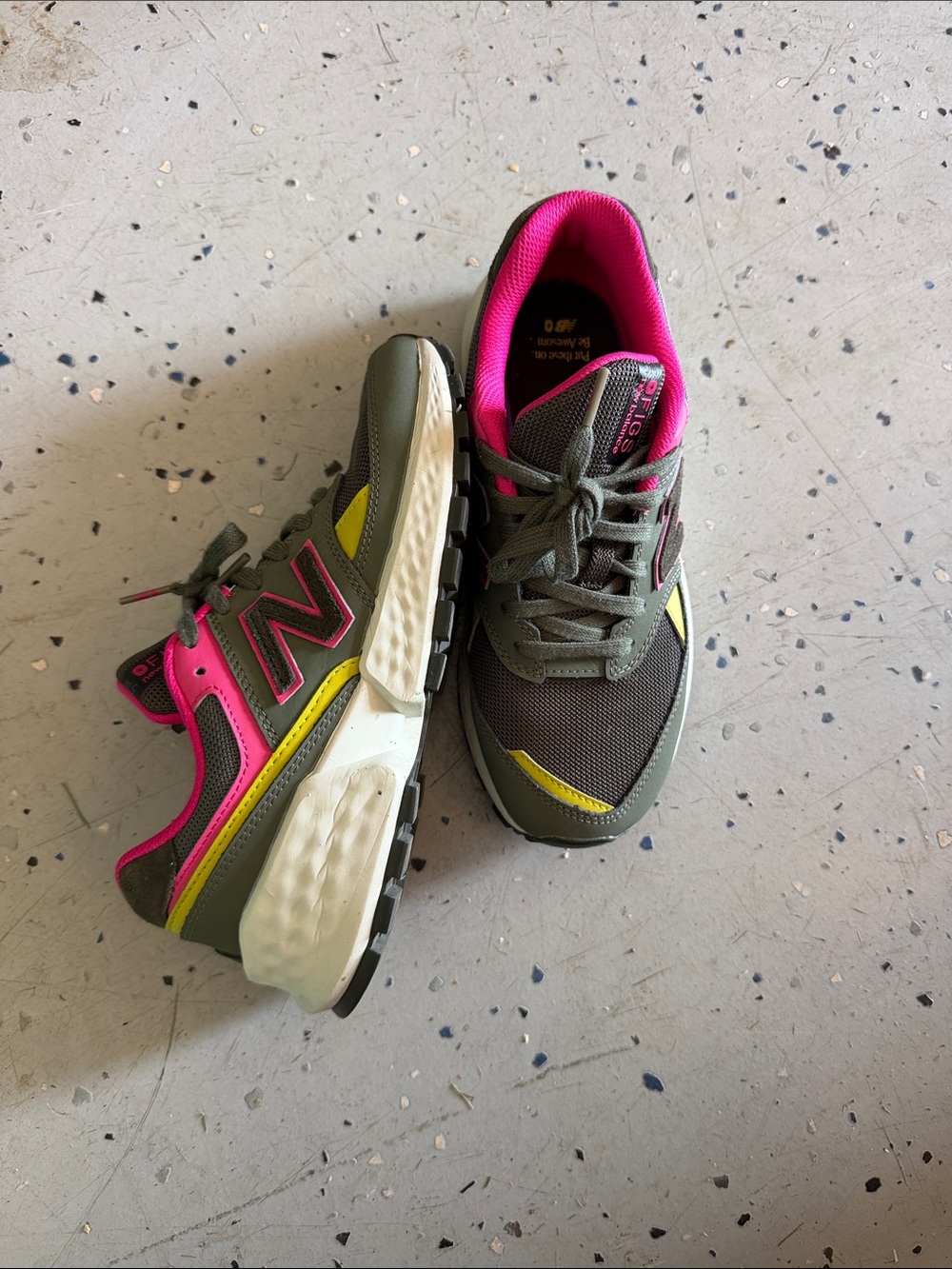 New Balance 574 FIGS Collab in Olive Green, Hot Pink & Yellow Women's Sneakers - Picture 2 of 14